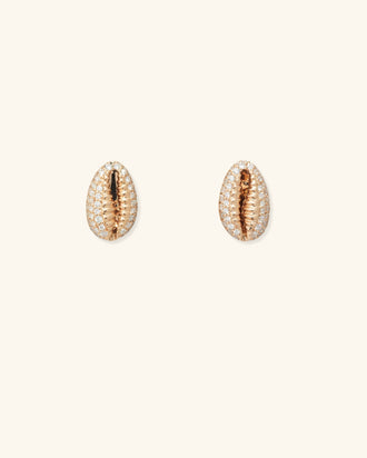 Baby Cowrie Stud Earrings Pavé