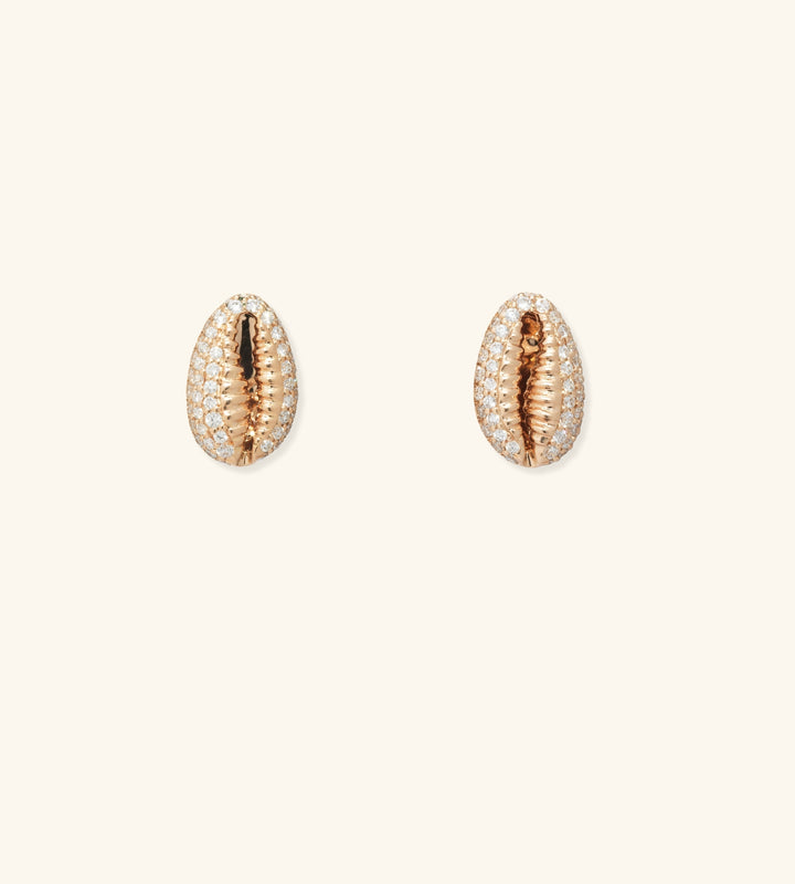 Baby Cowrie Stud Earrings Pavé