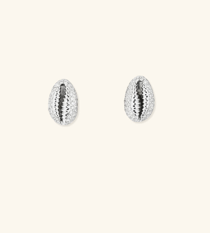 Baby Cowrie Stud Earrings Pavé