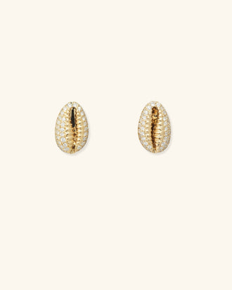 Baby Cowrie Stud Earrings Pavé