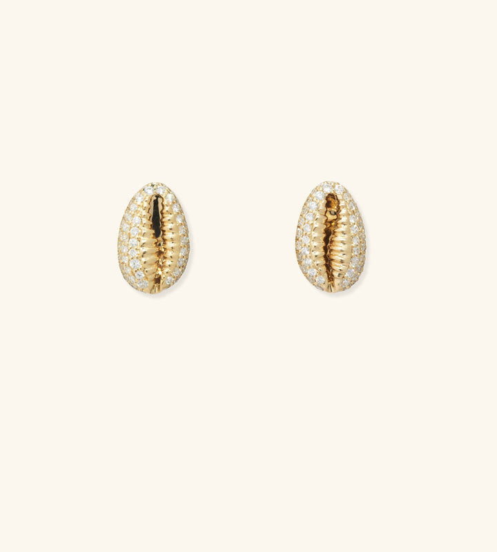 Baby Cowrie Stud Earrings Pavé