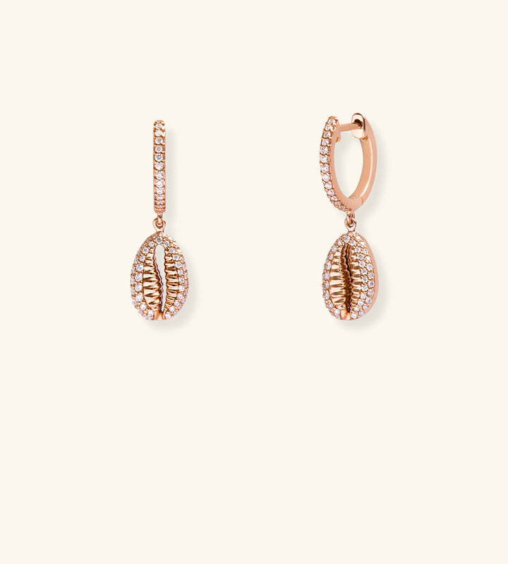 Baby Cowrie Hoop Earrings Pavé