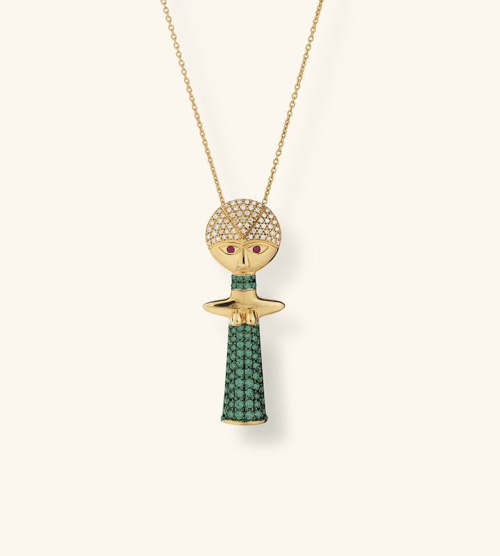 Ashanti Necklace, Large Version pavé-set with tsavorites
