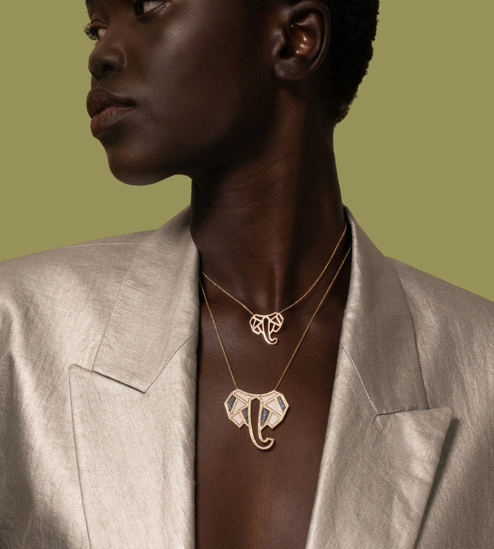 Elephant Necklace, Geometric, Mother-of-Pearl